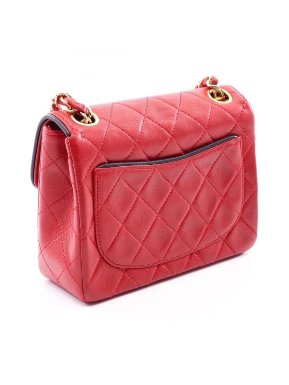 Chanel Shoulder Bag Mini Quilted Red Lambskin Chain